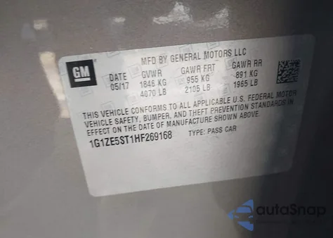 2017 Chevrolet Malibu 1Lt из США, поврежденный, VIN 1G1ZE5ST1HF269168